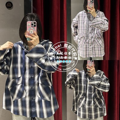 MOUSSY连帽宽松薄长袖衬衫上衣女