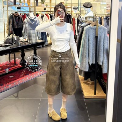 MOUSSY复古仿皮加厚阔腿休闲中裤