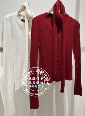 MOFAN/摩凡 国内代购 24秋冬 红色搭领带V领套头针织衫 MBE551219