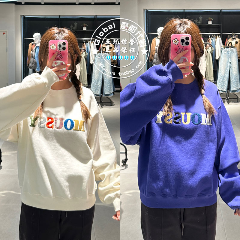LOGO卫衣MOUSSY日系棉宽松上衣女