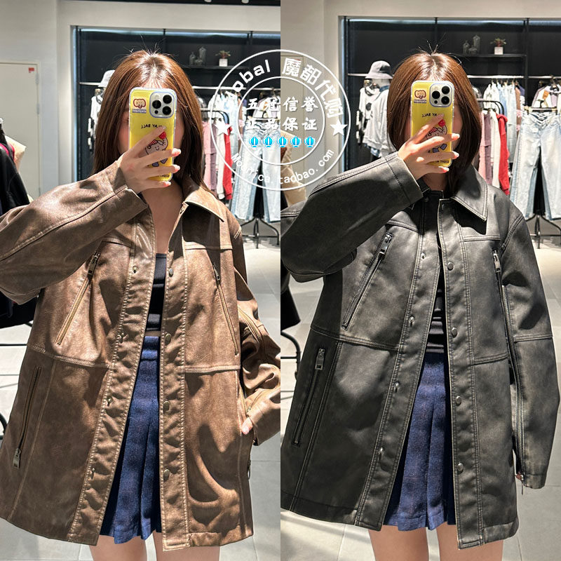MOUSSY日系宽松机车皮衣外套女