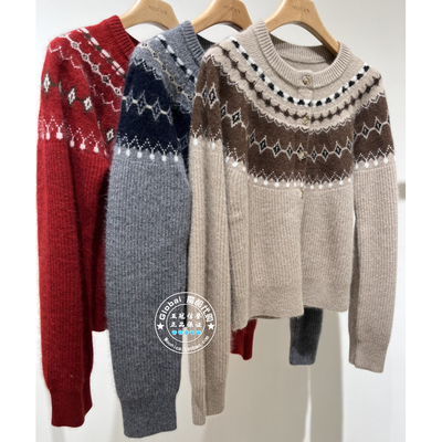 MOFAN针织开衫圆领民族风印花