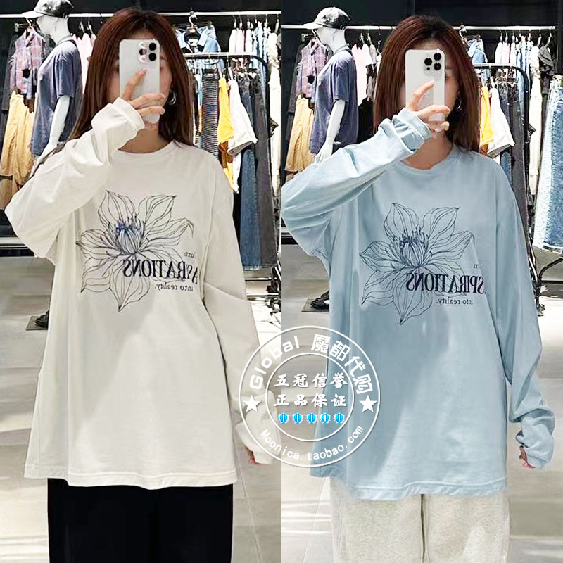 长袖日系印花棉女T恤衫
