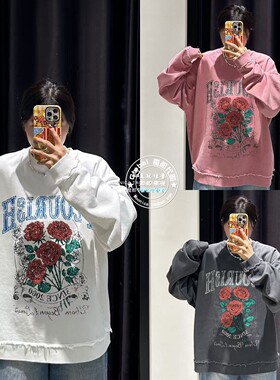 MOUSSY国内代购 25秋冬 花朵印花圆领长袖卫衣上衣 028IAA90-1028