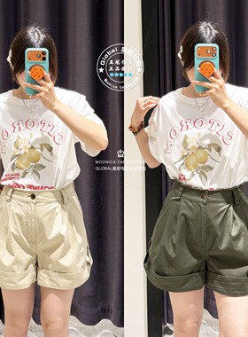 MOUSSY国内代购 26夏 日系纯色卷边休闲棉短裤子女 028JSA31-1070