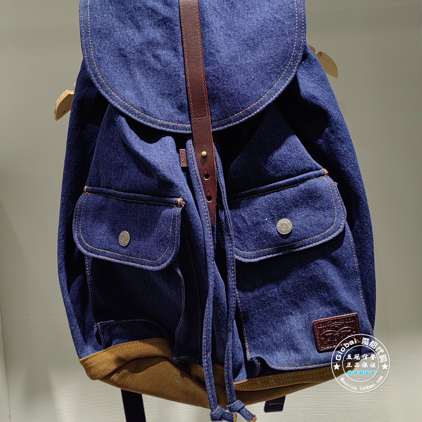 正品levis李维斯 26早春 复古深蓝色丹宁牛仔双肩包 002GW-0000