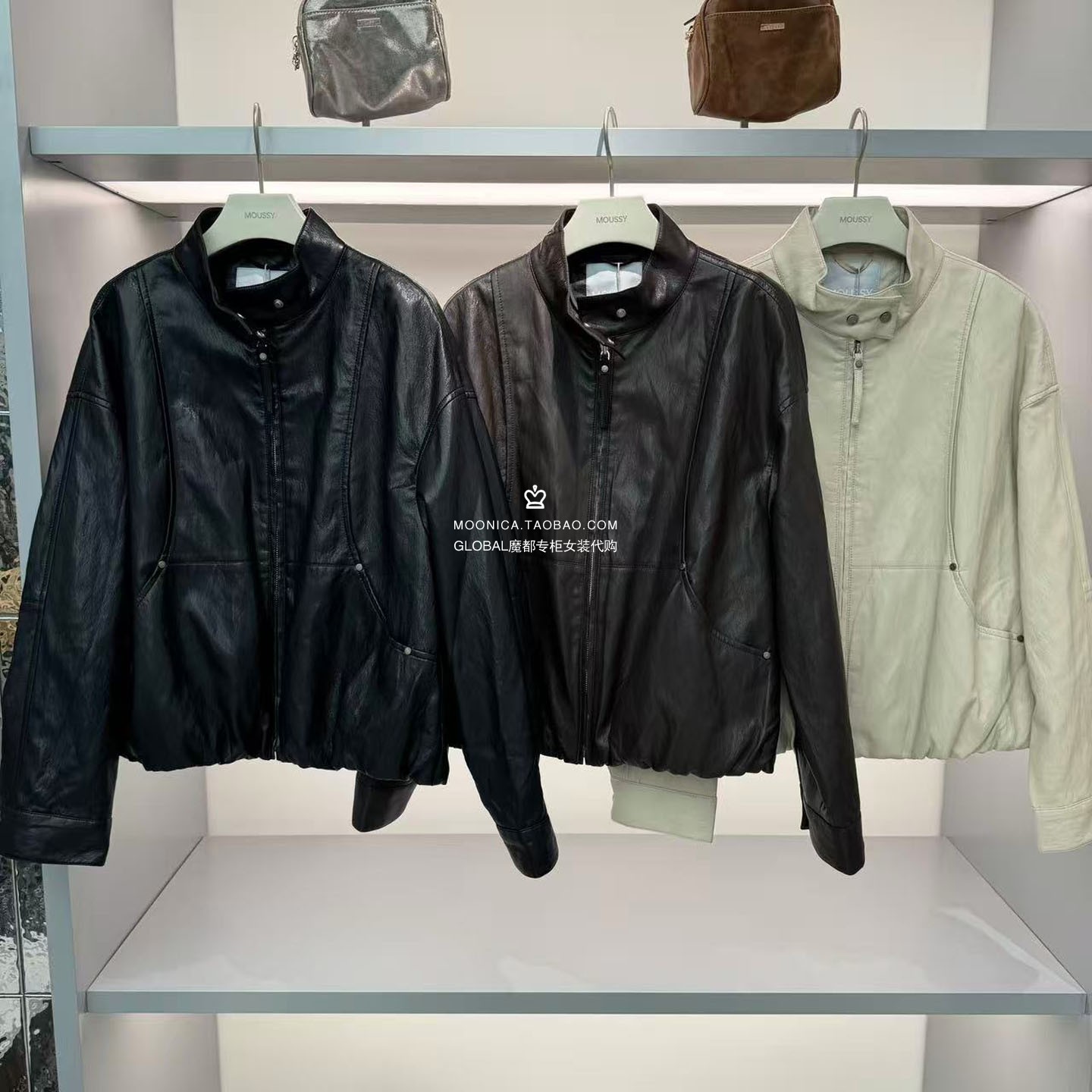 MOUSSY26秋冬机车风仿皮短外套图片