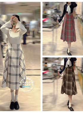 SNIDEL 国内代购 25冬 百搭高腰格纹毛呢半身裙 SWFS254144