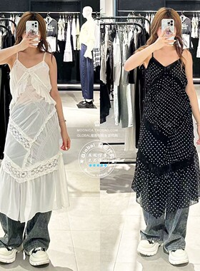 特价 SLY国内代购 25秋 透视蕾丝长款吊带连衣裙子 030IAZ33-0851