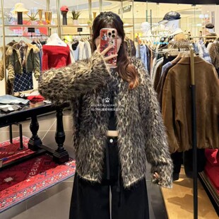 特价 MOUSSY国内代购 25秋冬 复古豹纹针织开衫毛衣010IA370-3941