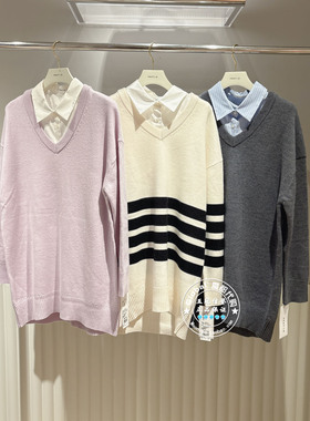 FRAY I.D国内代购 25冬 翻领拼接羊毛混纺宽松针织衫FWNO255086