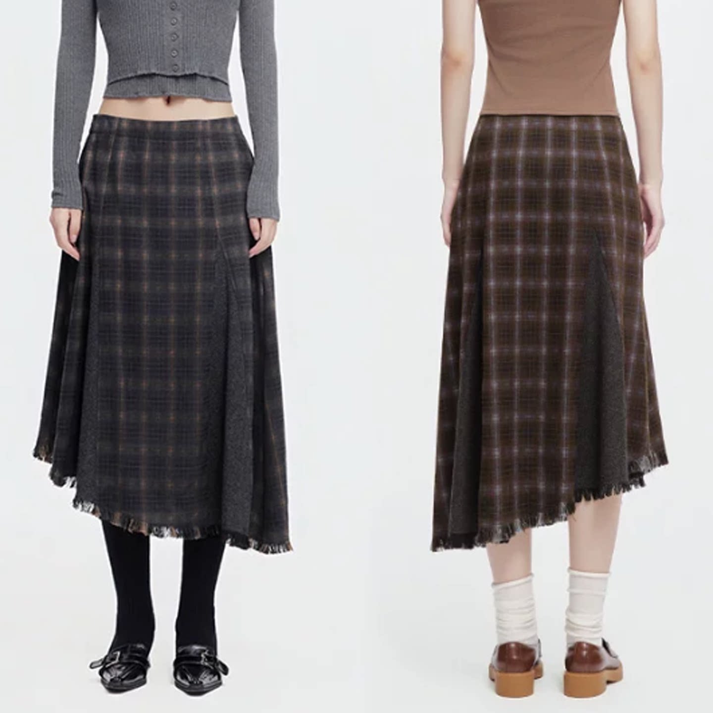 特价MOUSSY26秋冬格纹A字半裙子