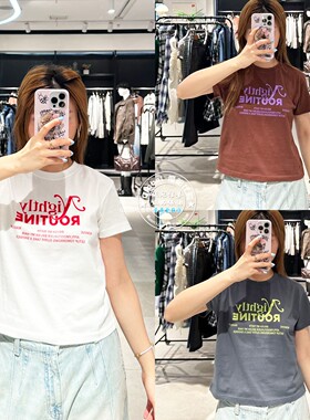 SLY国内代购 25秋 做旧字母圆领短袖修身棉T恤衫女 030ISR90-0651