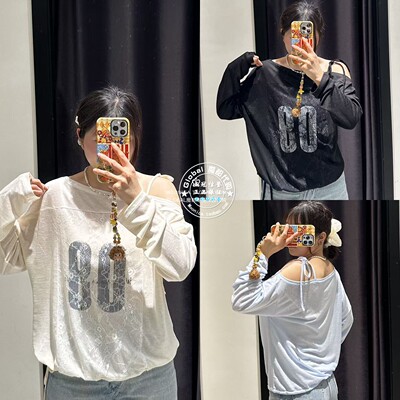 MOUSSY26春夏露肩蕾丝长袖T恤衫