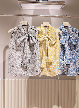 FRAY I.D国内代购 26夏V领蝴蝶结印花时尚复古无袖衬衫FWFB261813