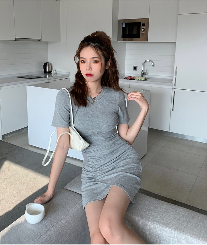 Real price Korean simple and versatile irregular slim dress