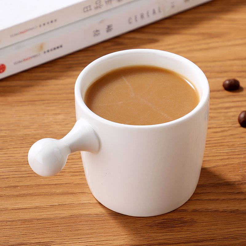 工厂直销现货美质陶瓷叮当手柄光面直身烘培搭配牛奶杯咖啡杯水杯