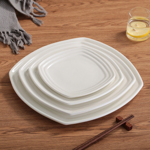 陶瓷横纹正方盘纯色条纹边方形平盘浅盘摆盘多尺寸盘商用西餐方盘