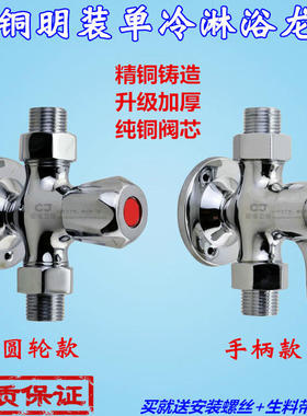 全铜体明装单冷4分淋浴开关单热淋浴阀 挂墙式单花洒龙头直通阀门