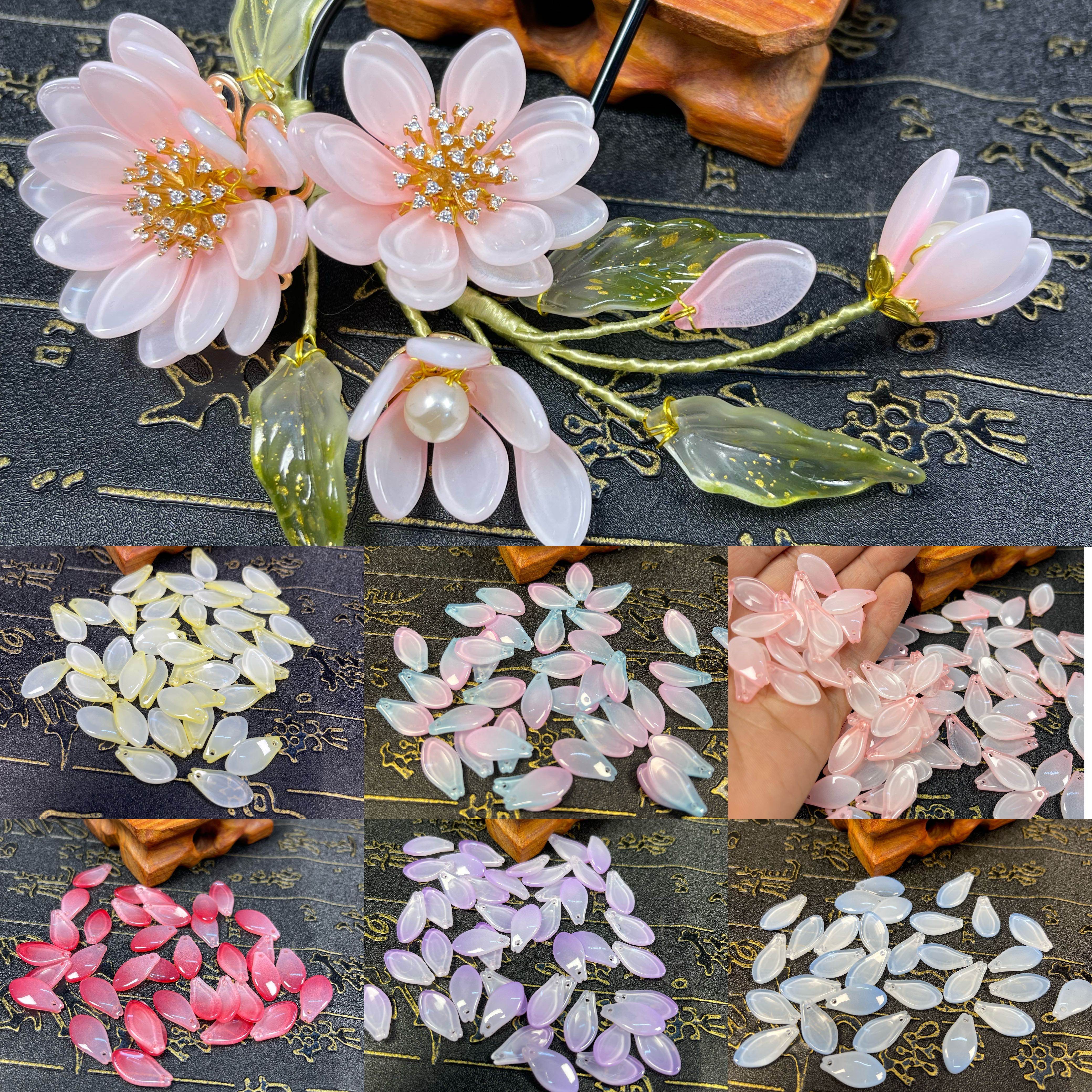 100个价10×20mm小雏菊捷克琉璃太阳花花瓣diy古风发簪头饰配件