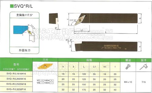 皇冠信誉 117.5度螺钉式数控外圆车刀杆SVQBR2020K16 20方正刀