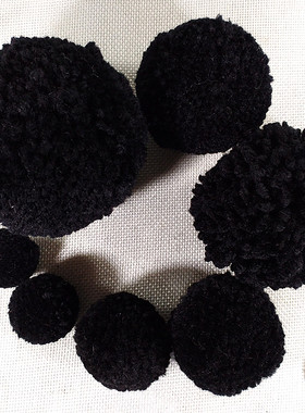 2 4 6 10 15cm黑色毛线球毛毛球毛绒球大服饰鞋帽围巾配件1个包邮
