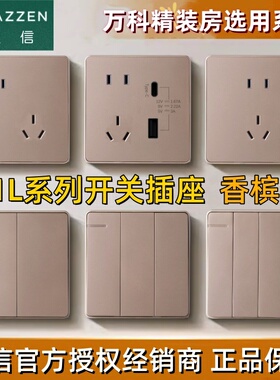 LAZZEN良信开关插座 单双控双开五孔空调电脑USB电源控制 香槟金