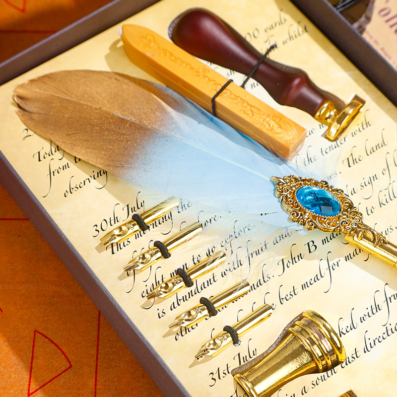 新款创意金属签字笔蘸水羽毛钢笔欧式复古钢笔套装教师节礼品笔