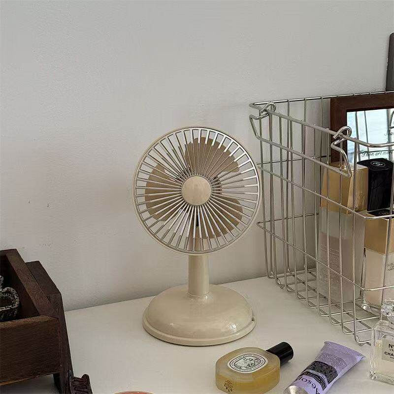 新款奶油风台式桌面风扇可充电可蓄电便携usb复古简约小风扇