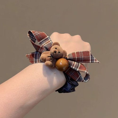 时尚格纹蝴蝶结植绒小熊