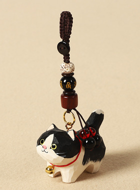 手工木雕胖橘猫汽车钥匙