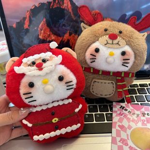 圣诞节吐泡泡kt猫麋鹿吱吱叫diy材料包挂件可爱录音玩偶手工礼物