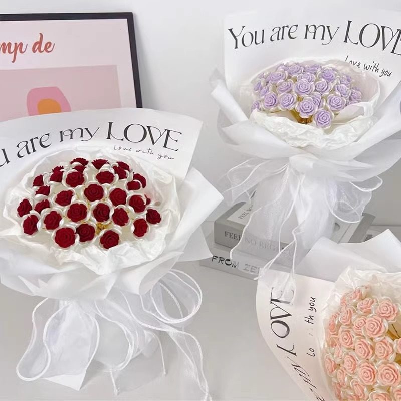 仿真不凋零玫瑰手工自制diy花束手捧花材料包送女友闺蜜七夕礼物