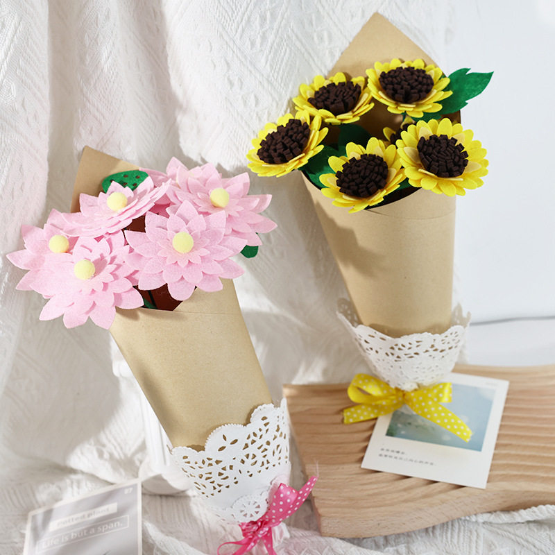 感恩节送老师礼物手工diy教师节花束花束不织布手捧花幼儿园材料