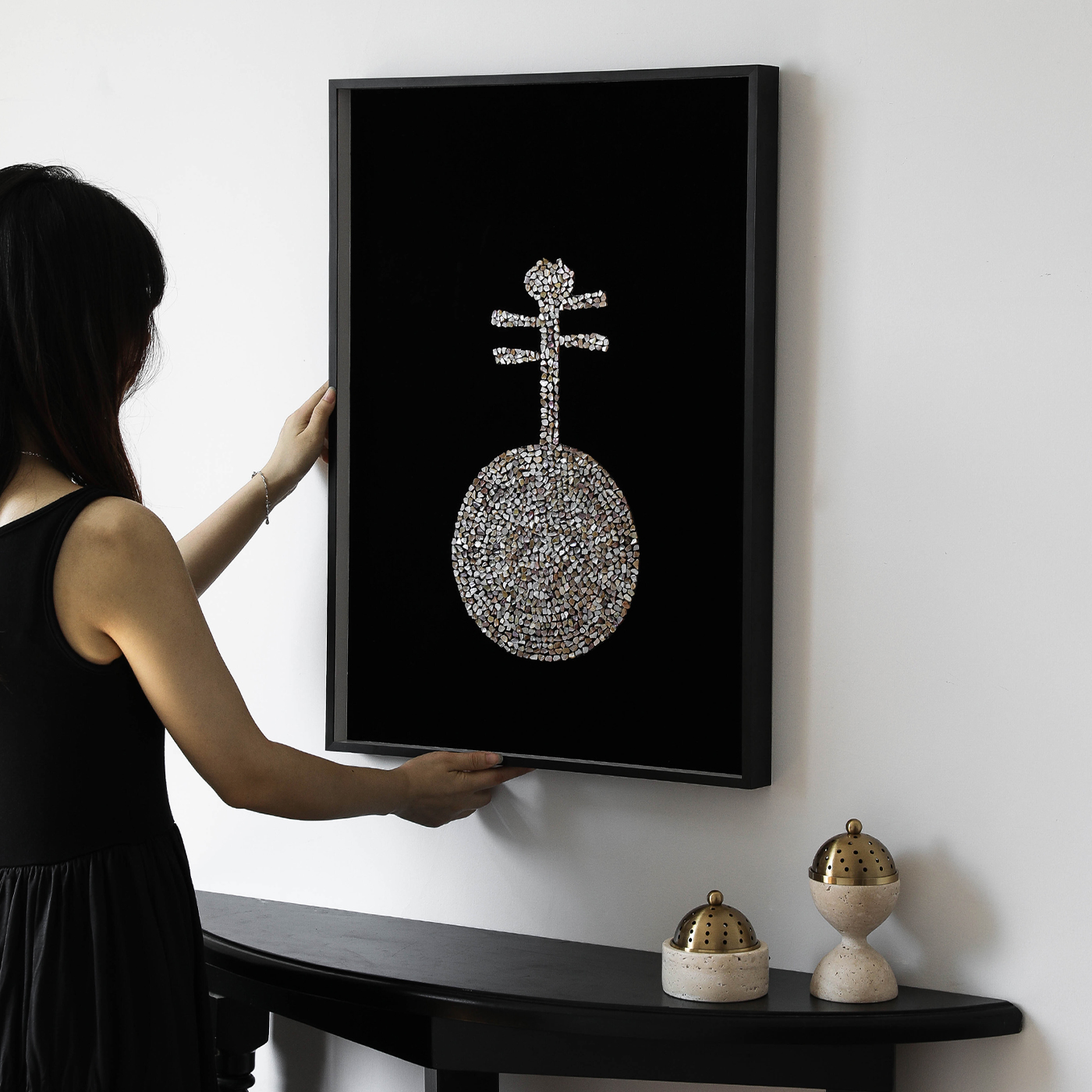 侘寂风天然贝壳装饰画客餐厅立体壁挂画东方美学原创螺钿艺术墙饰图片