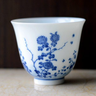 景德镇订制康熙青花十二花神杯 品茗杯 单杯