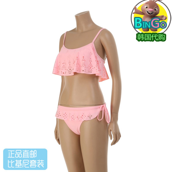 2023澳洲冲浪度假浮潜比基尼粉色双肩吊带抹胸三角分体式泳装套装
