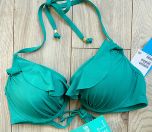 荷叶钢托聚拢大胸云杉绿比基尼女式泳衣上装比坚尼上衣 bikini