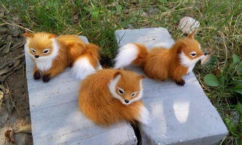 仿真黄狐狸小狐仙 真皮毛仿真动物模型玩具汽车摆件儿童生日礼物