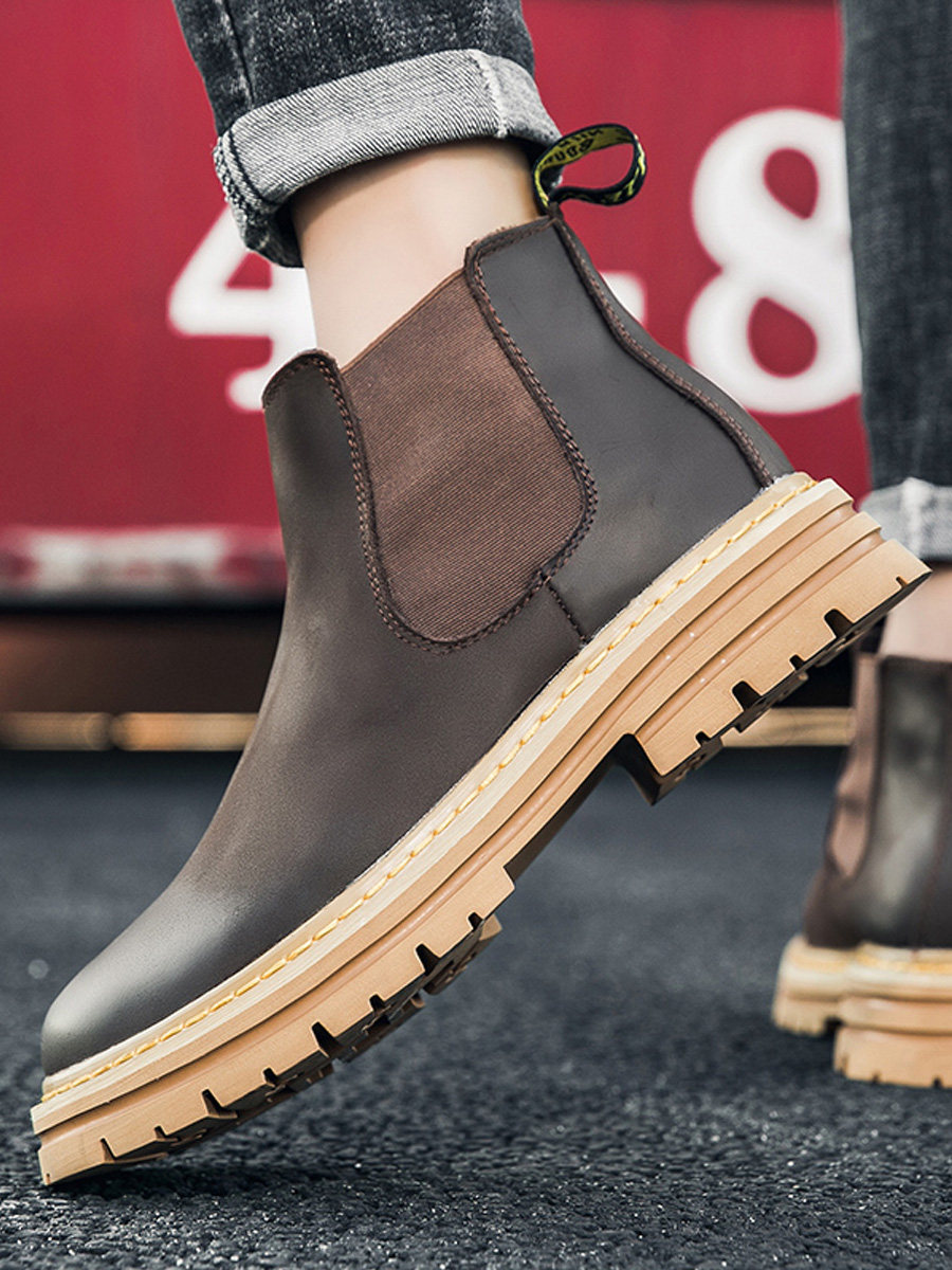CHELSEA BOOTS MENS LEATHER SPRING AND AUTUMN HIGH-TOP COTTON SHOES MARTIN BOOTS BRITISH MID-TOP WINTER FLEECE BOOTIES CARGO SHOES