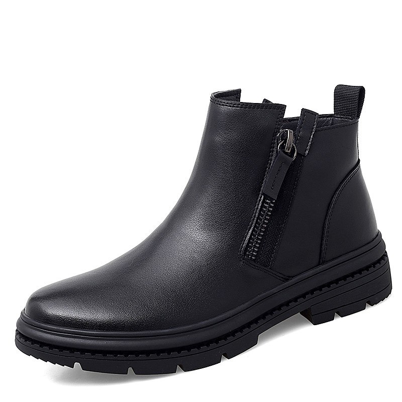 TOP LEATHER MENS BOOTS CHELSEA WINTER WOOL FLEECE HIGH TOP BRITISH MENS COTTON SHOES SIDE ZIPPER MARTIN BOOTS