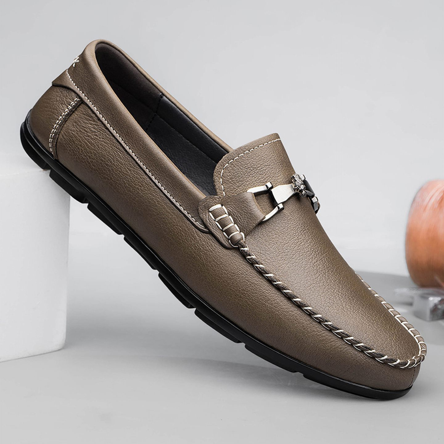 头层牛皮豆豆鞋男真皮舒适软底一脚蹬乐福鞋潮流百搭休闲驾车皮鞋