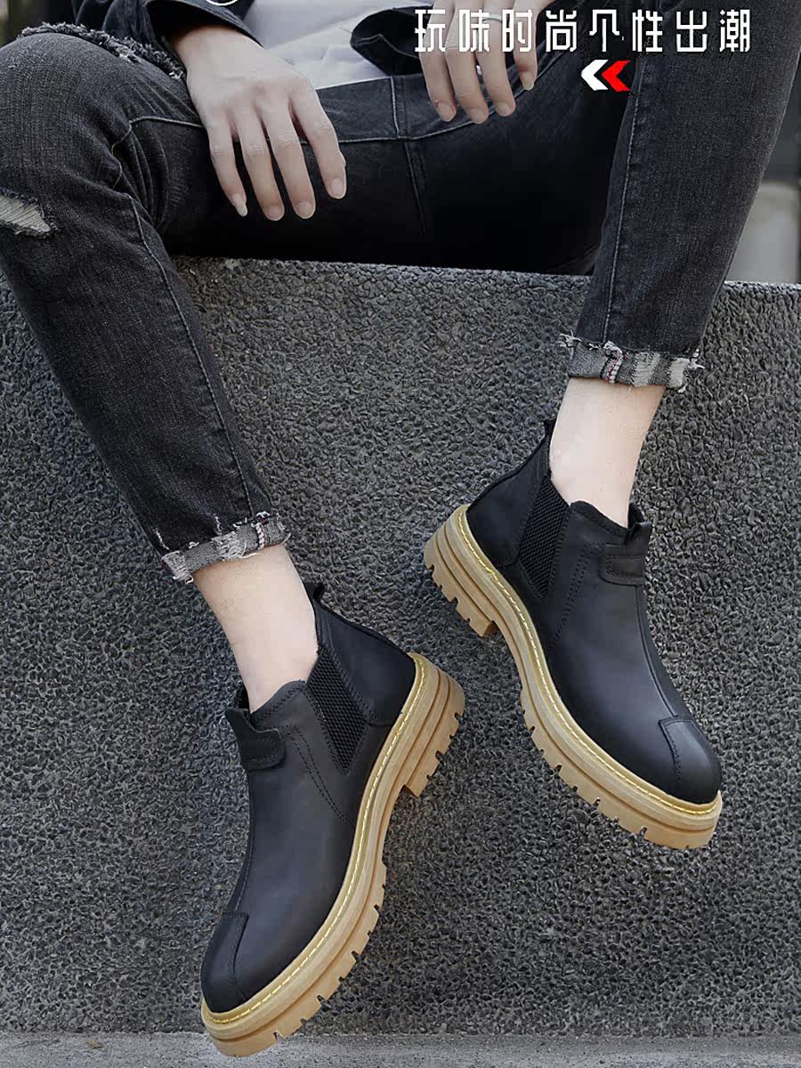 BRITISH STYLE CHELSEA MARTIN BOOTS MENS TREND MID-TOP 2024 AUTUMN BREATHABLE CASUAL BIG-HEADED CARGO SHOES MEN