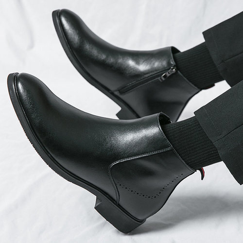 拉链短靴真皮英伦切尔西靴男皮鞋