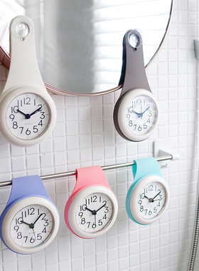 日韩简约浴室钟厨房防水静音家用吸盘钟表冰箱创意个性迷你小挂钟