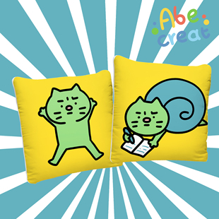 焦绿猫抱枕被｜必易文创两用卡通仿棉麻靠垫保暖办公室午睡抱枕毯