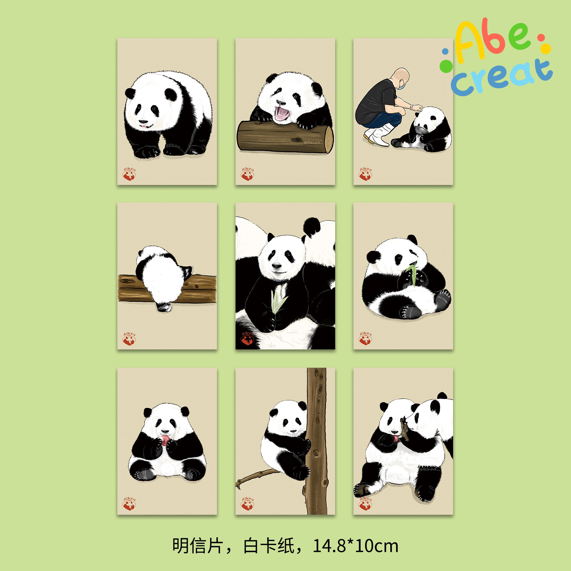 和花熊猫明信片必易文创卡通贺卡