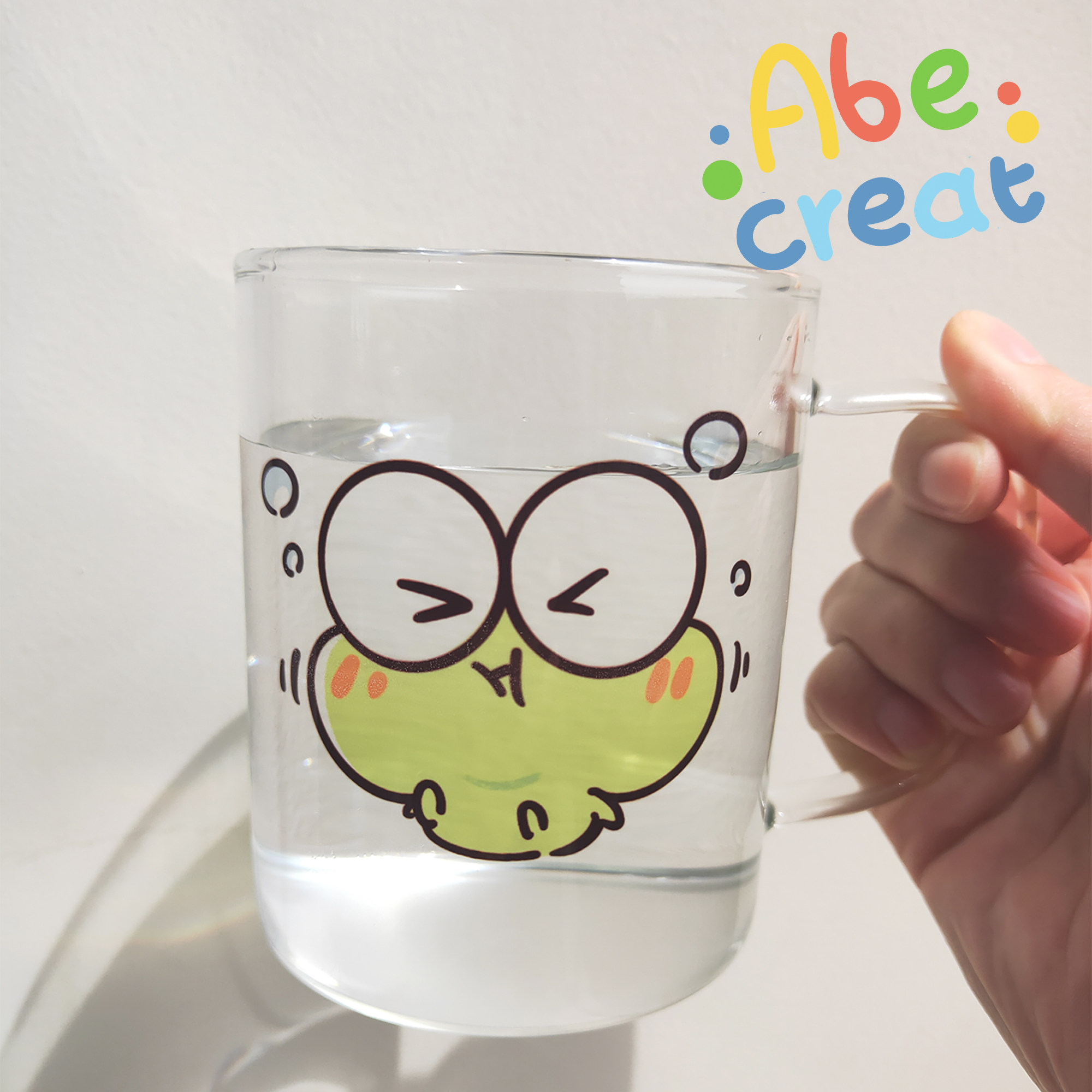 呱呱憋气玻璃杯 | 必易文创正版绿色可爱直身牛奶饮料夏日杯350ml