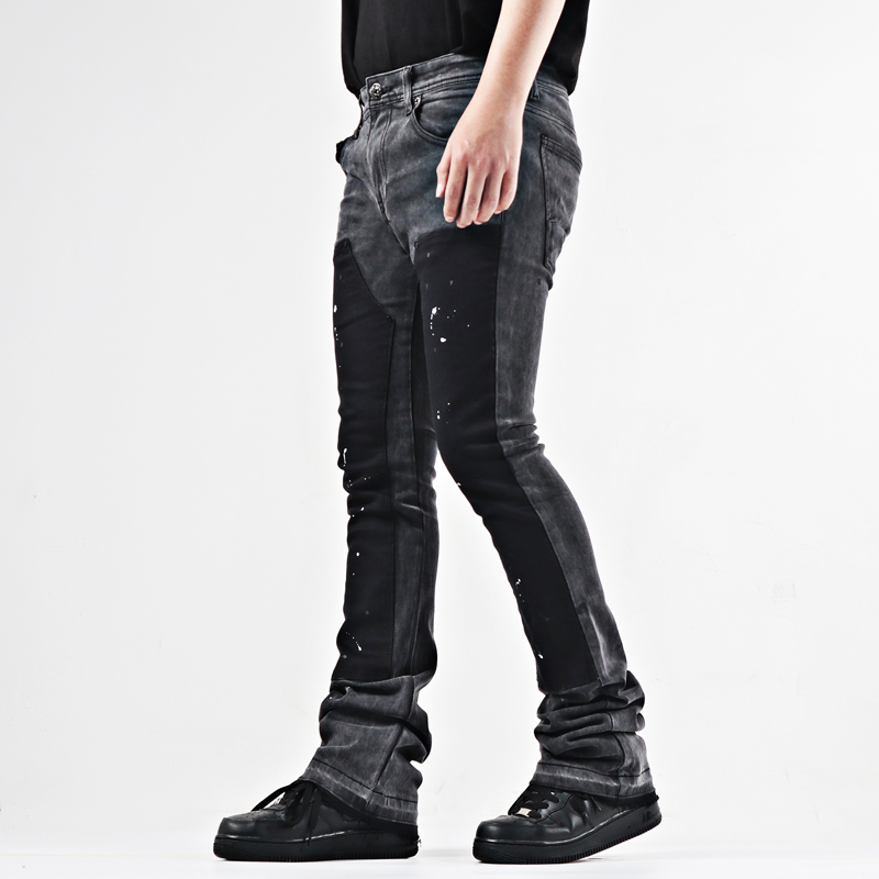 拉链长水洗做旧四季喇叭牛仔裤