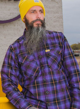 hiphop奇卡洛chicano紫色拼接宽松oversize乐队嘻哈格子工装衬衫